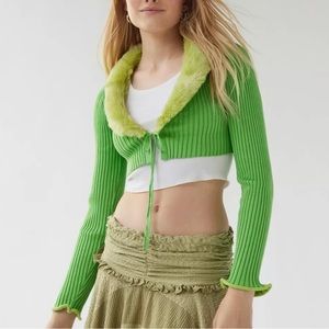 Urban Outfitters Izzy Faux Fur Cropped Cardigan - NWT